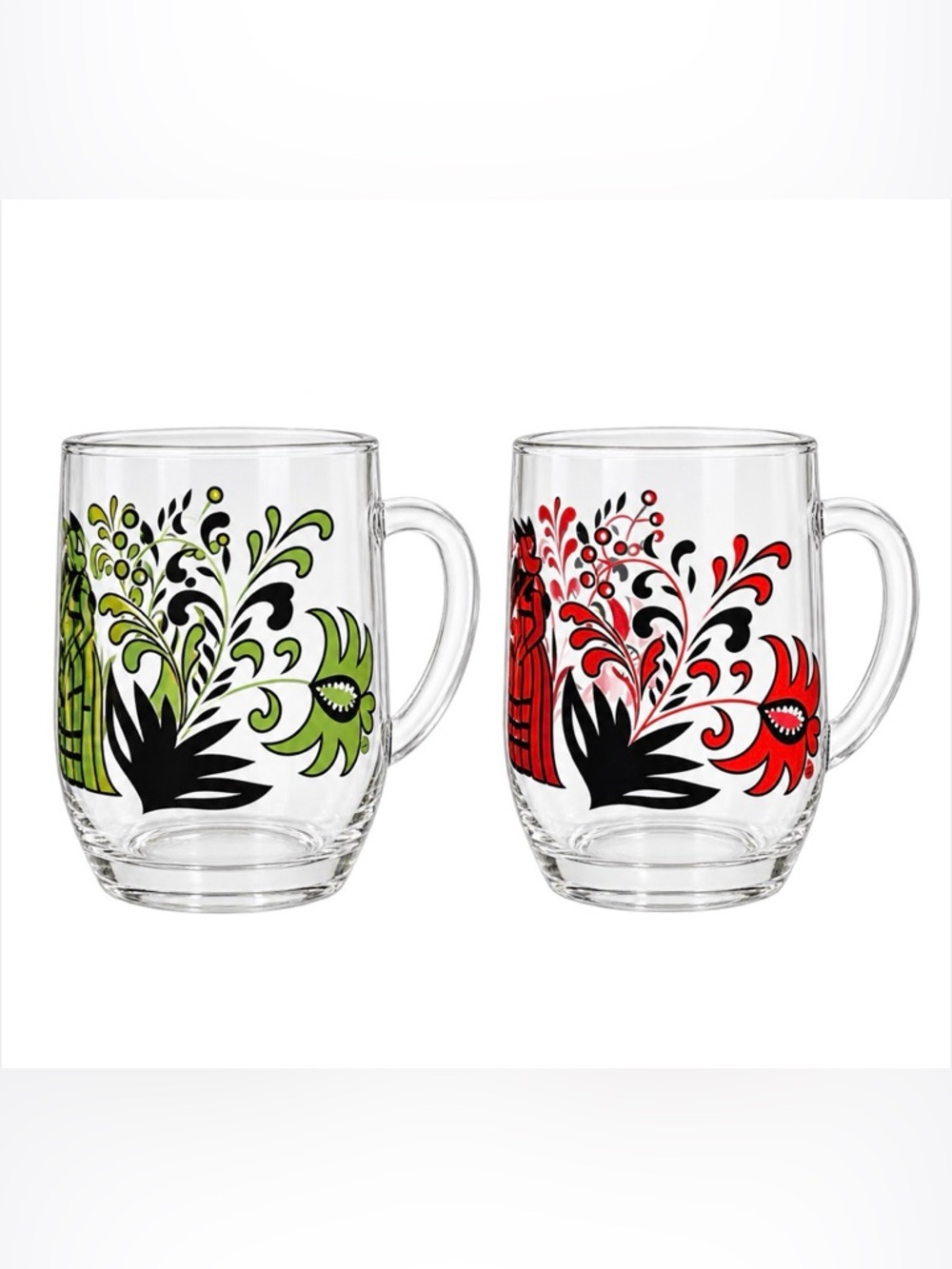 Set of 2 vintage German folk-art glass mugs